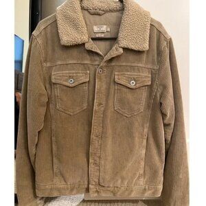Topman Corduroy Trucker Sherpa Jacket, Tan, Size Medium